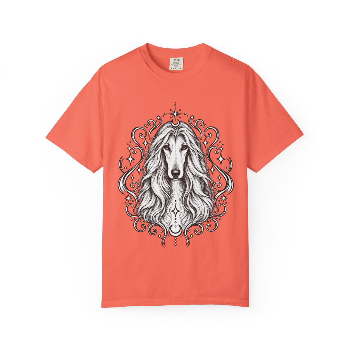 Mystical Afghan Hound Line Art T-Shirt — Minimal Dog Portrait Tee