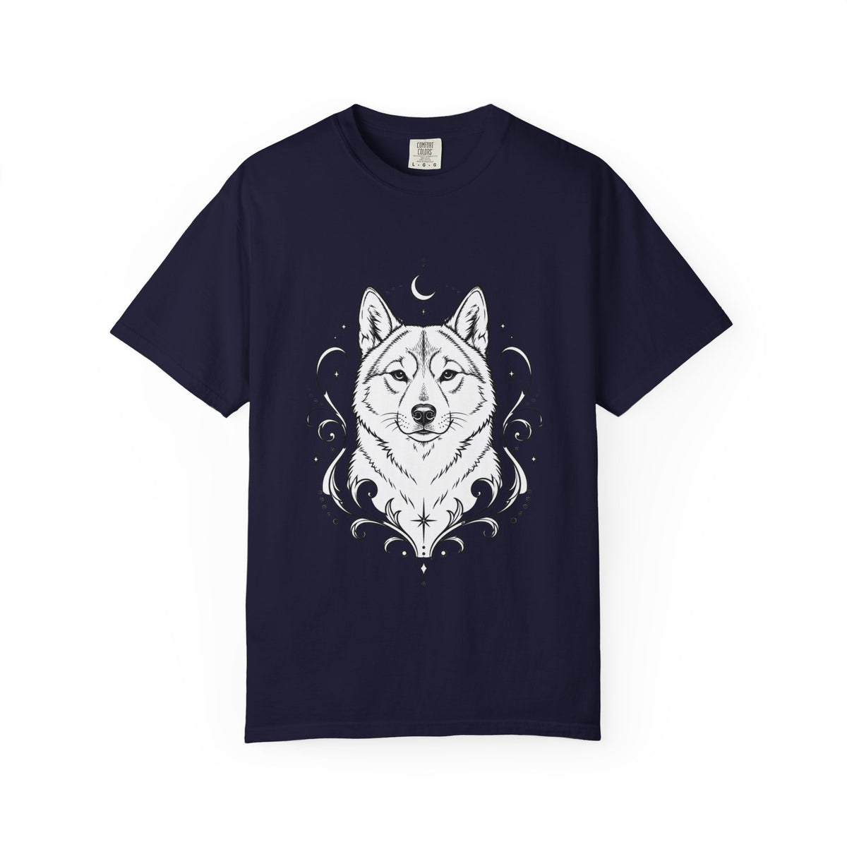 Mystical Shikoku Line Art T-Shirt — Minimal Dog Portrait Tee