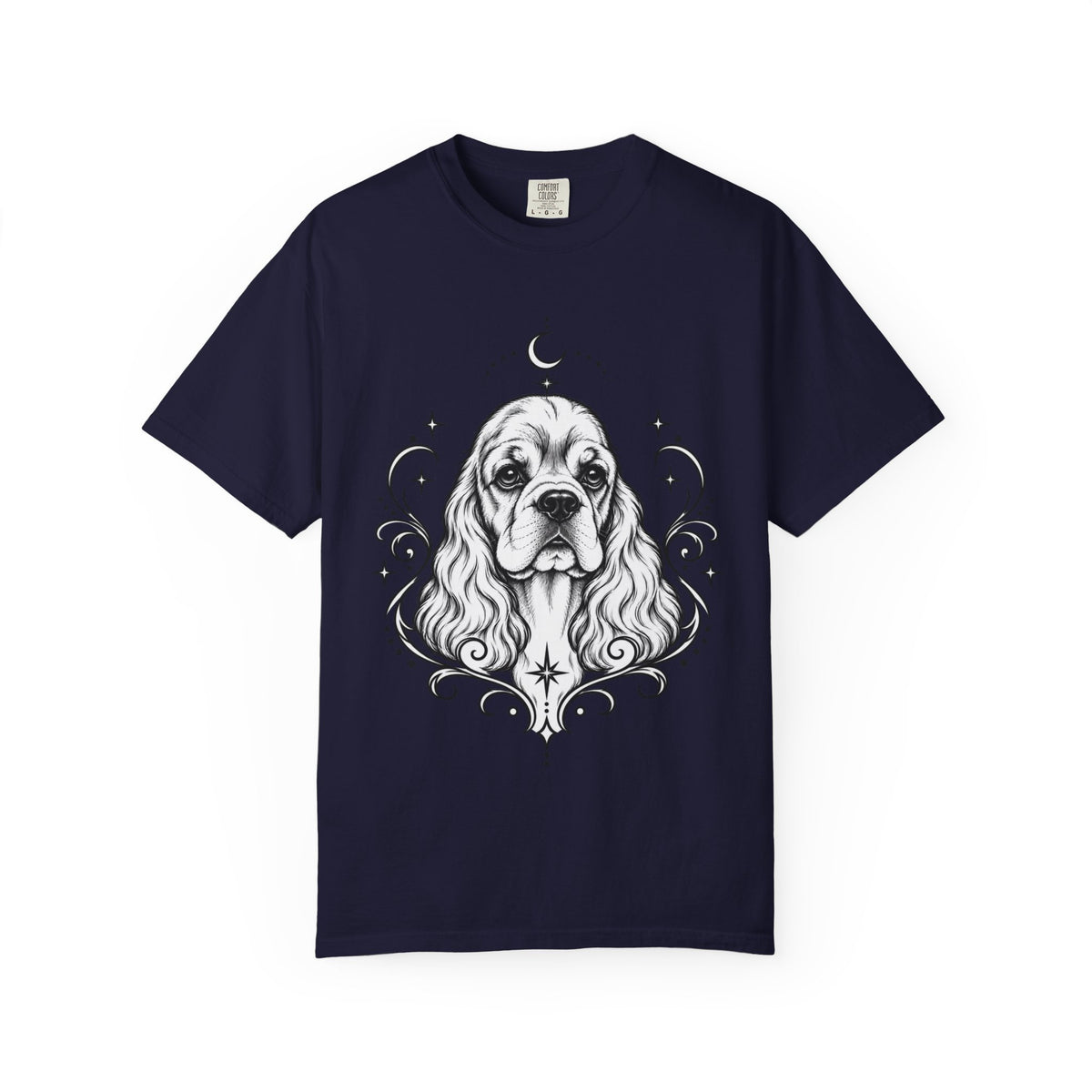 Mystical American Cocker Spaniel Line Art T-Shirt — Minimal Dog Portrait Tee