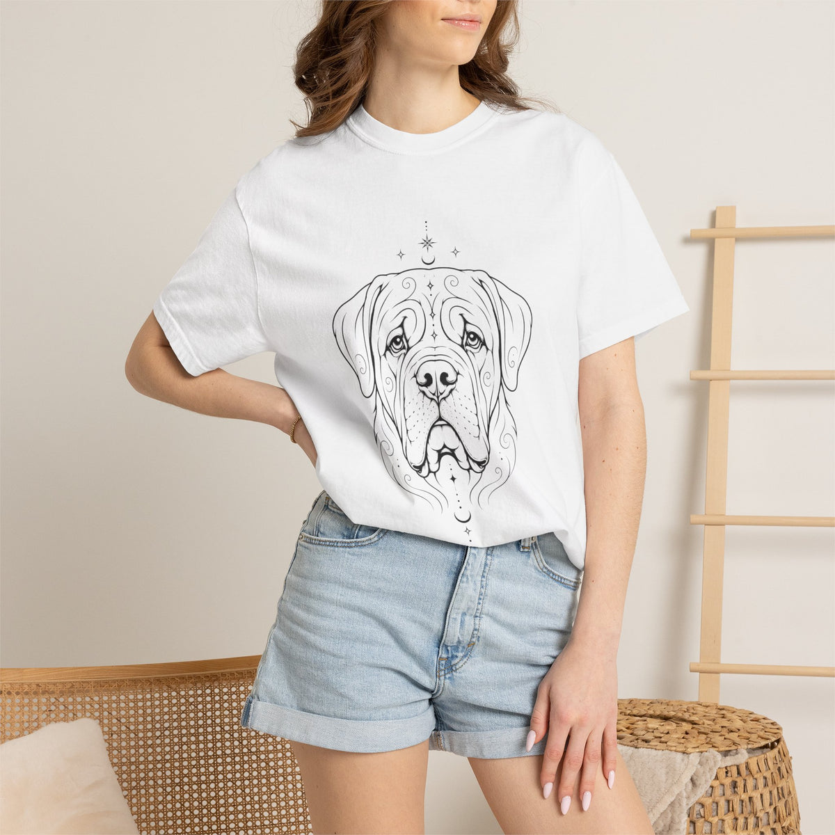 Mystical Mastiff Line Art T‑Shirt — Minimal Dog Portrait Tee