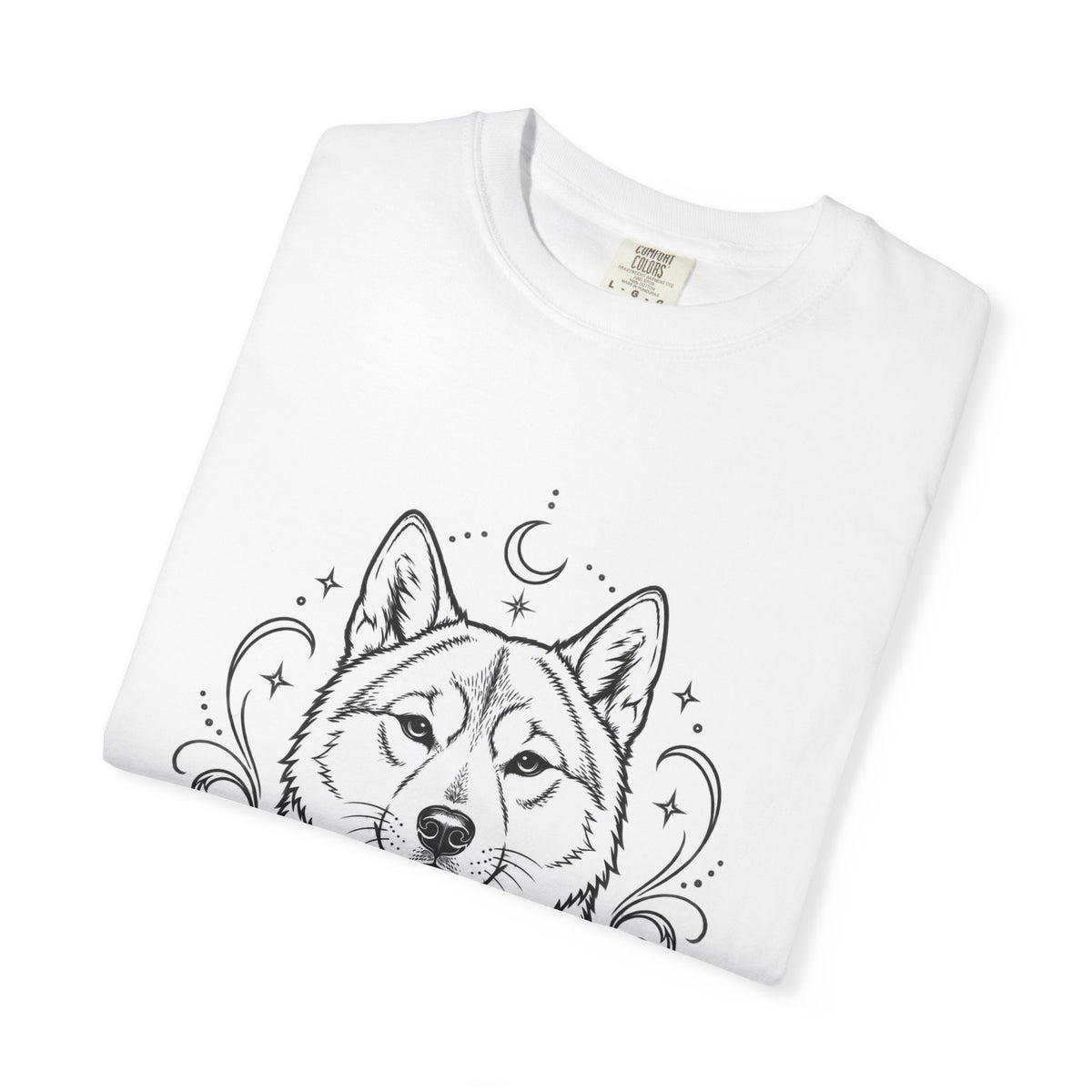 Mystical Shikoku Line Art T-Shirt — Minimal Dog Portrait Tee