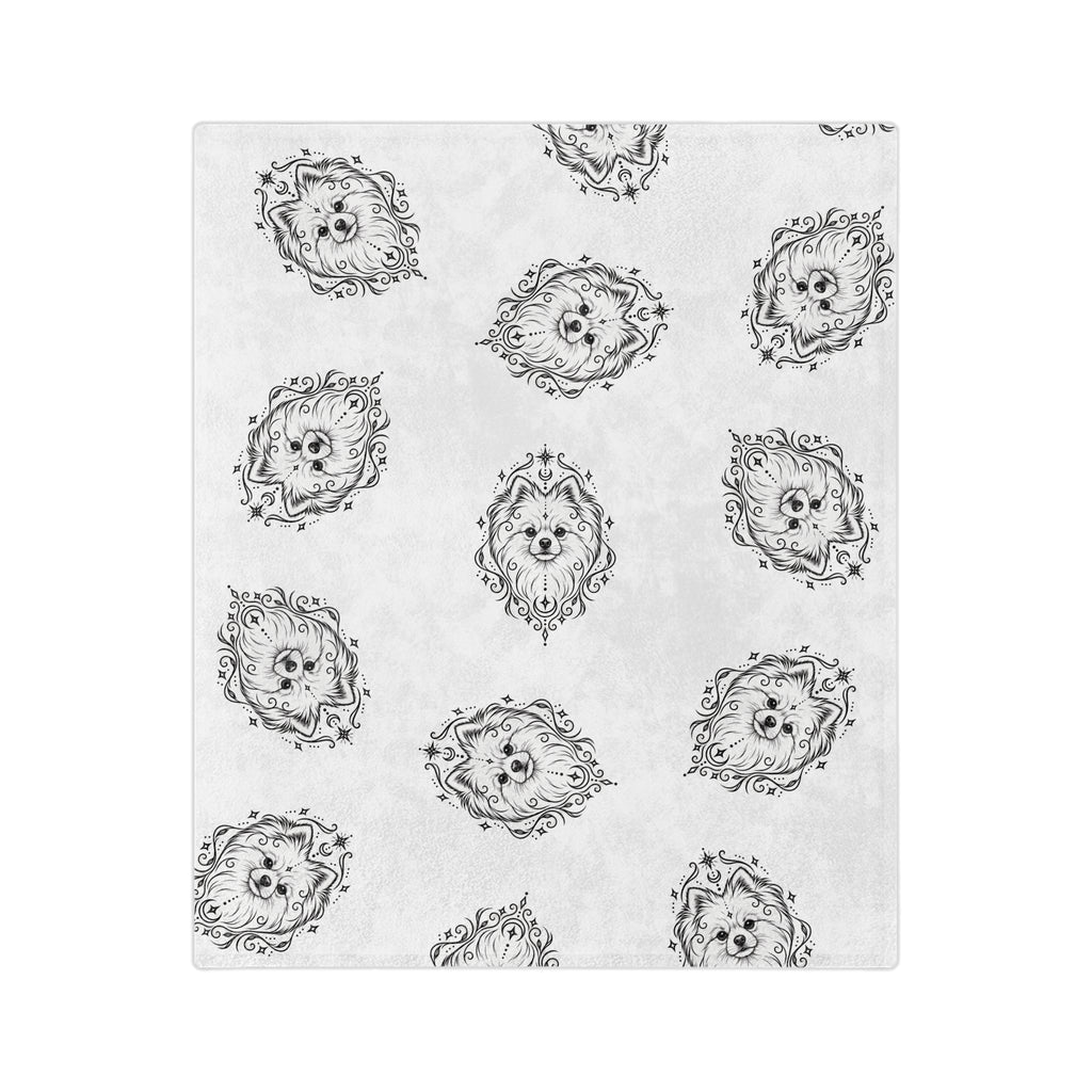 Mystical Pomeranian Minimalist Velveteen Microfiber Blanket — Soft Neutral Pet Portrait Throw