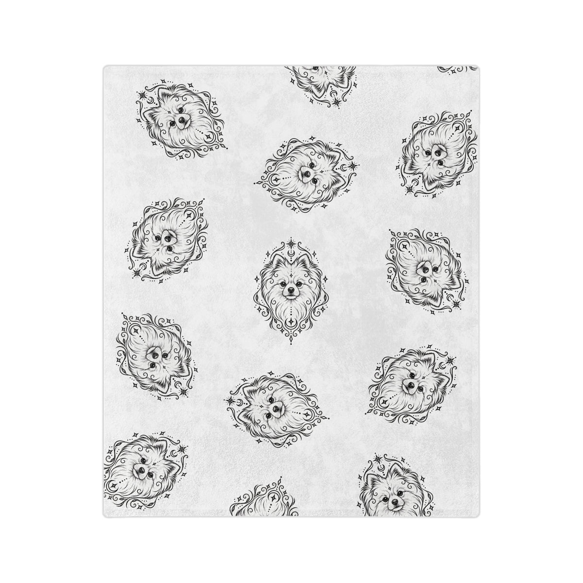 Mystical Pomeranian Minimalist Velveteen Microfiber Blanket — Soft Neutral Pet Portrait Throw