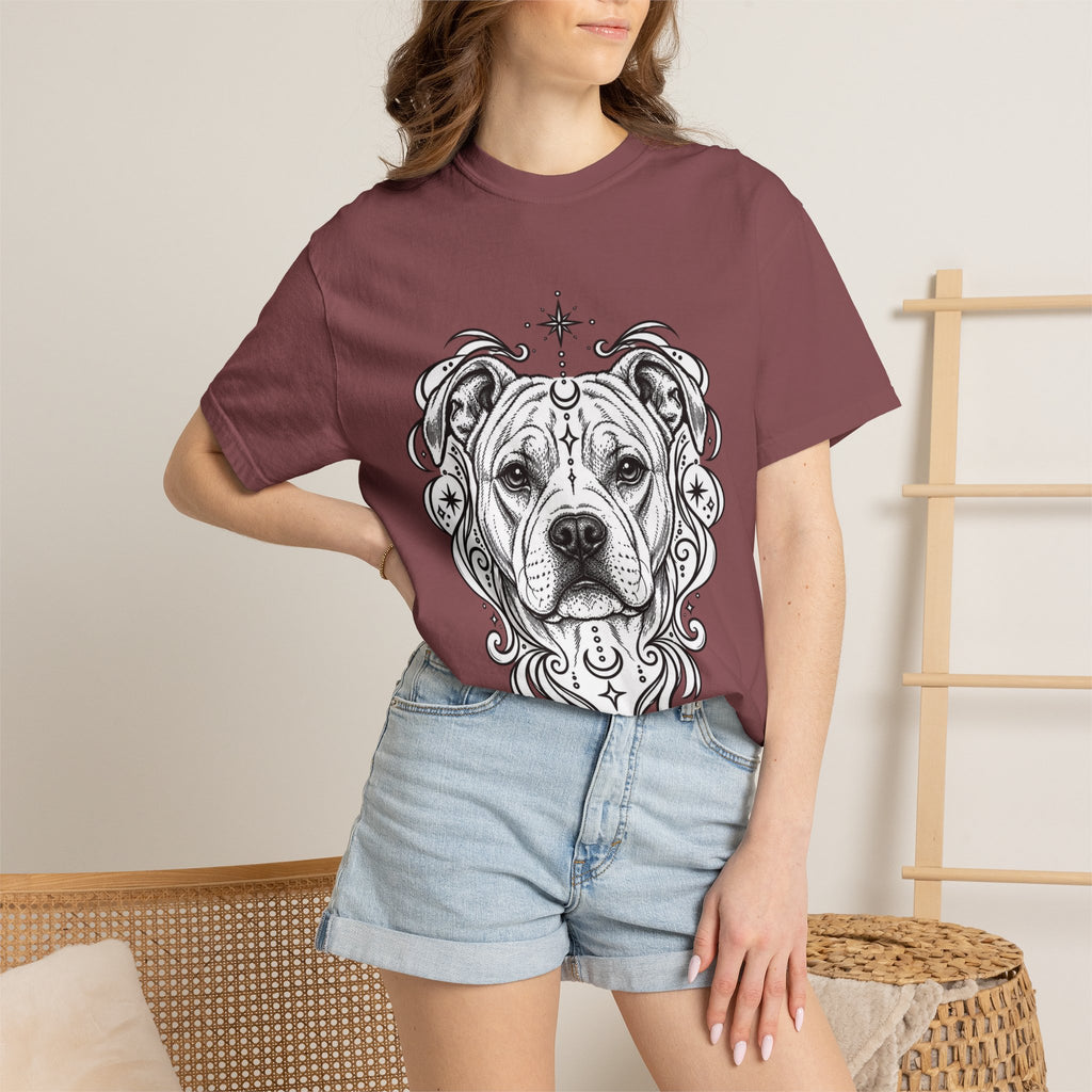 Mystical American Staffordshire Terrier Line Art T-Shirt — Minimal Dog Portrait Tee