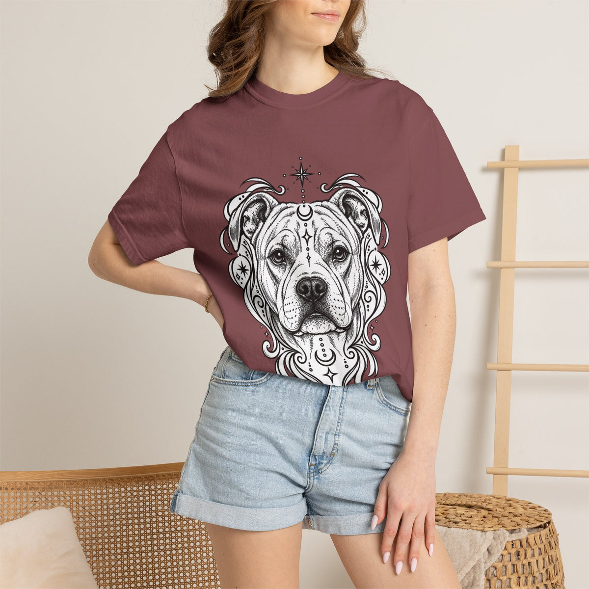 Mystical American Staffordshire Terrier Line Art T-Shirt — Minimal Dog Portrait Tee