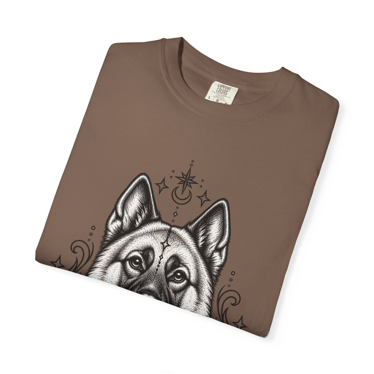 Mystical Norwegian Elkhound Line Art T-Shirt — Minimal Dog Portrait Tee