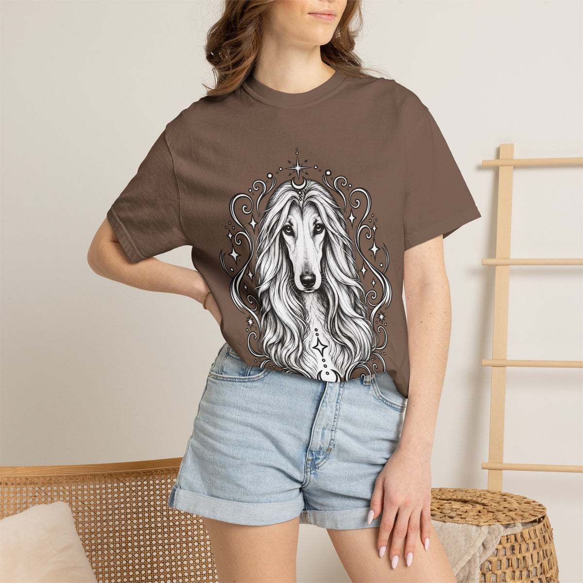 Mystical Afghan Hound Line Art T-Shirt — Minimal Dog Portrait Tee