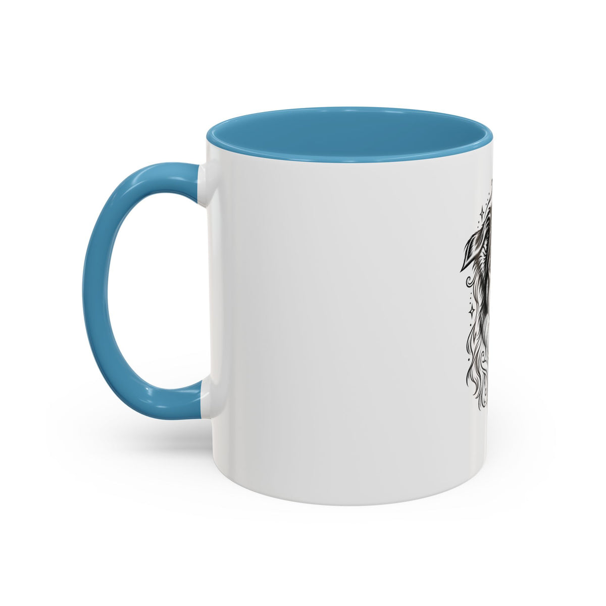 Mystical Border Collie LH Line Art Accent Coffee Mug – Mystical Dog Portrait 11/15oz