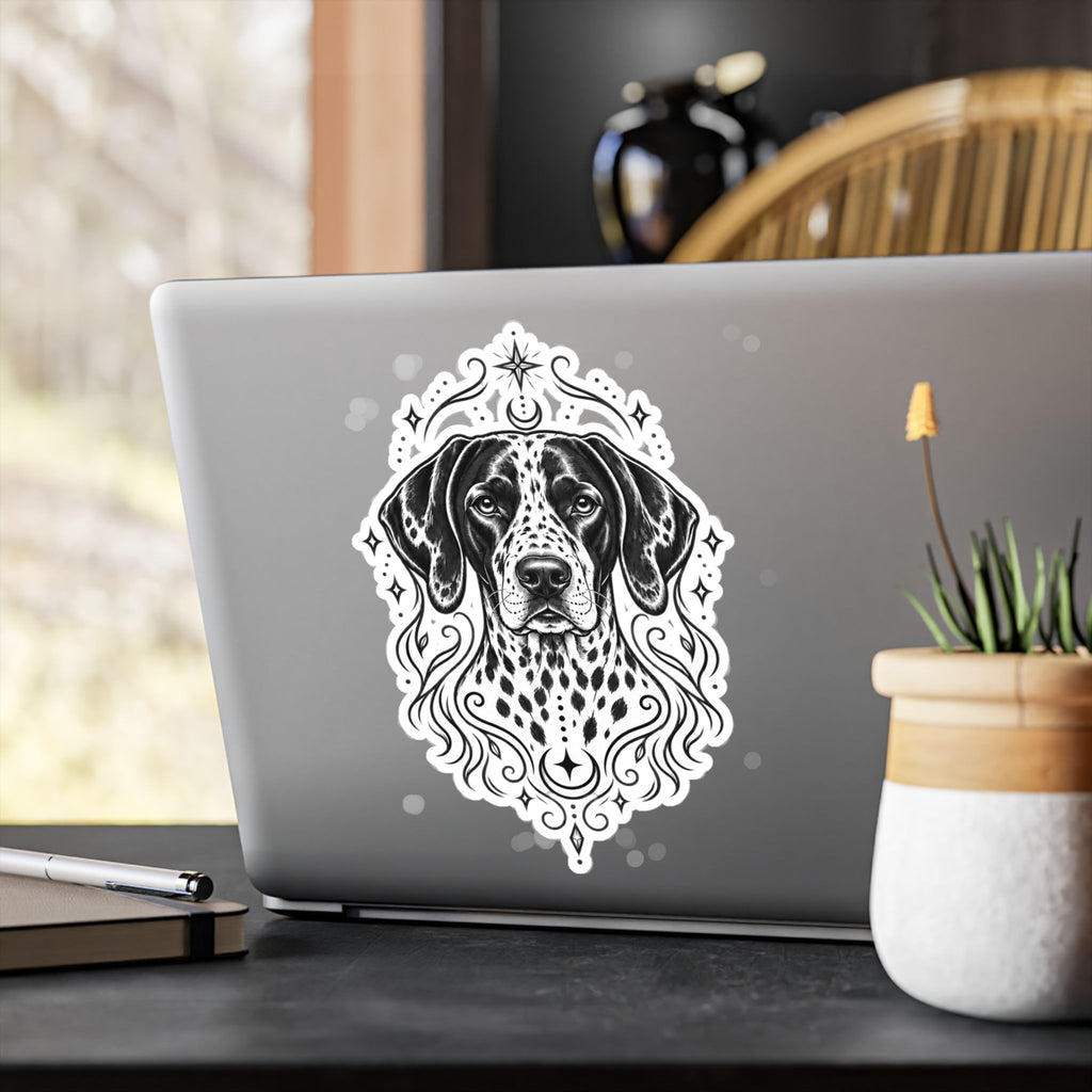 Mystical German Shorthaired Pointer Line Art Kiss-Cut Vinyl Sticker — Decorative Dog Portrait Decal