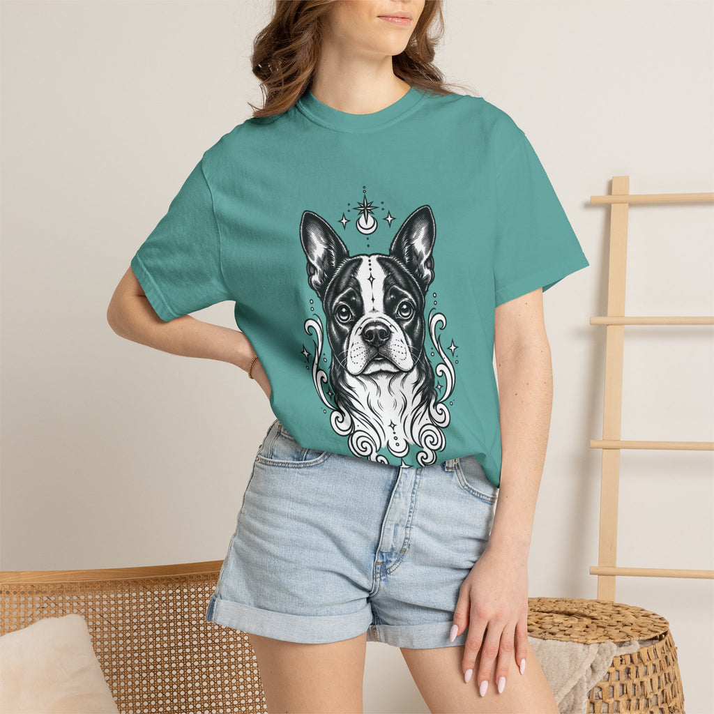Mystical Boston Terrier Line Art T-Shirt — Minimal Dog Portrait Tee
