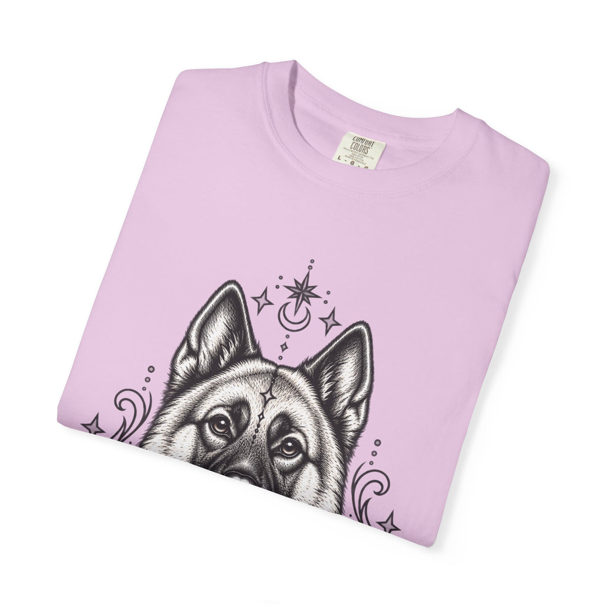 Mystical Norwegian Elkhound Line Art T-Shirt — Minimal Dog Portrait Tee