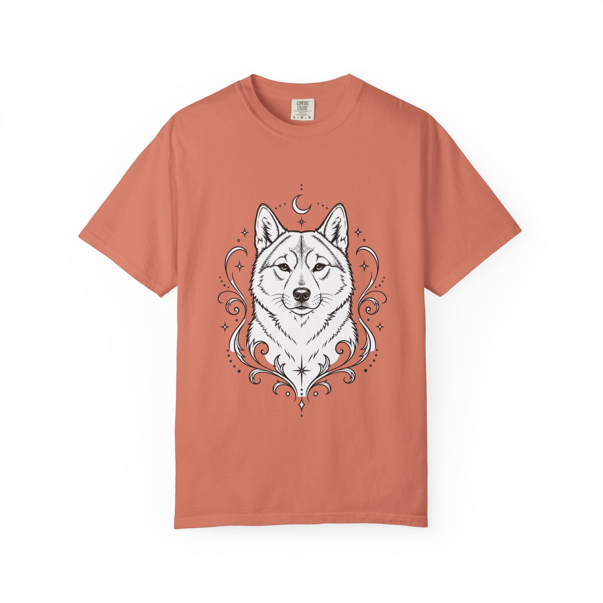 Mystical Shikoku Line Art T-Shirt — Minimal Dog Portrait Tee