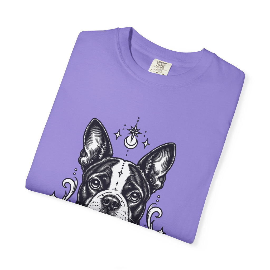 Mystical Boston Terrier Line Art T-Shirt — Minimal Dog Portrait Tee
