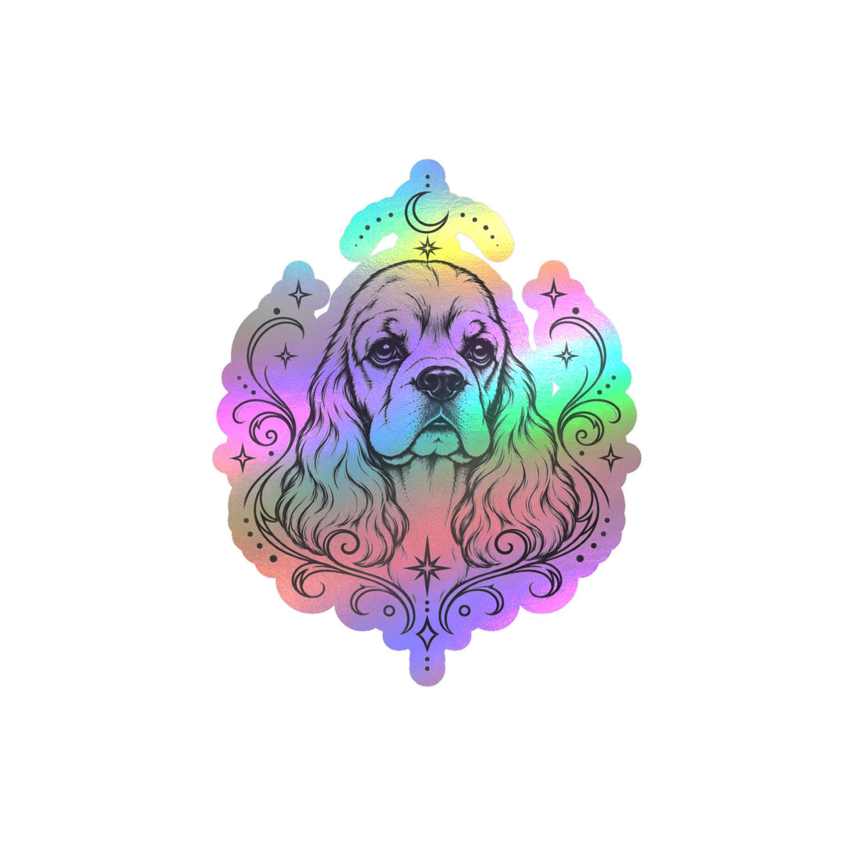 Mystical American Cocker Spaniel Line Art Kiss-Cut Vinyl Sticker — Decorative Dog Portrait Decal