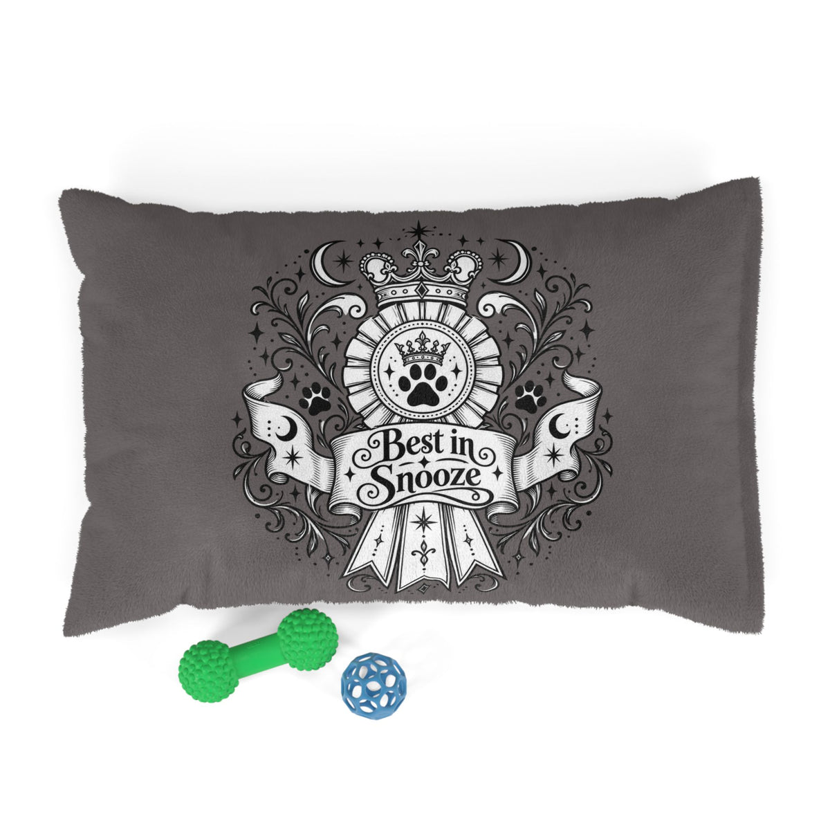 Best in Snooze Pet Bed — Plush Gray Dog & Cat Cushion with Royal Crest Design