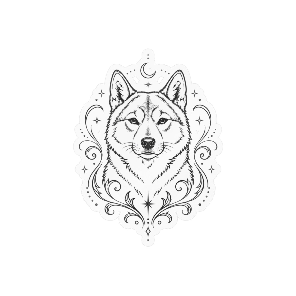 Mystical Shikoku Line Art Kiss-Cut Vinyl Sticker — Decorative Dog Portrait Decal