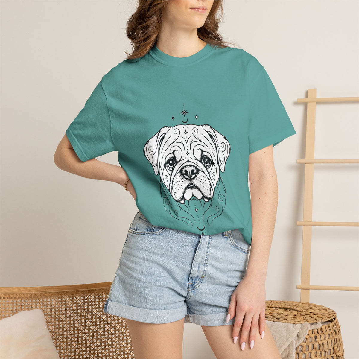 Mystical Pug Line Art T-Shirt — Minimal Dog Portrait Tee