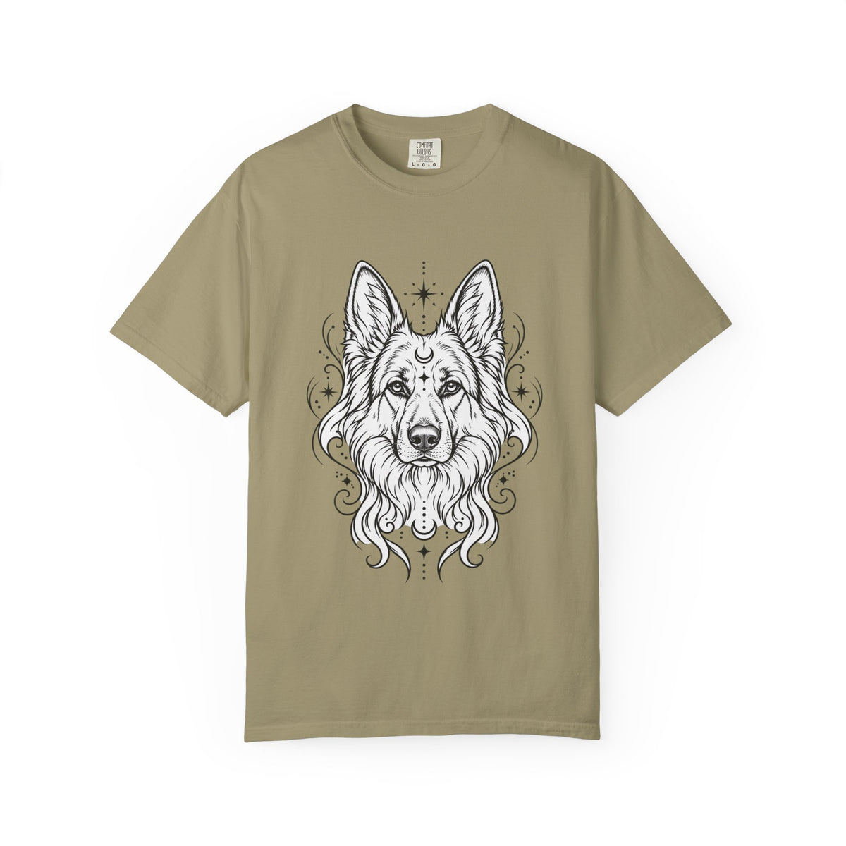 Mystical White Swiss Shepherd Line Art T-Shirt — Minimal Dog Portrait Tee