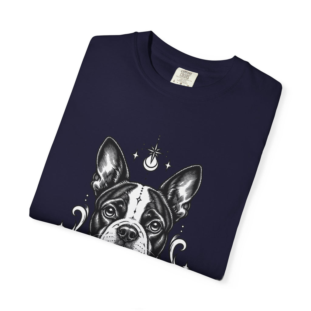 Mystical Boston Terrier Line Art T-Shirt — Minimal Dog Portrait Tee