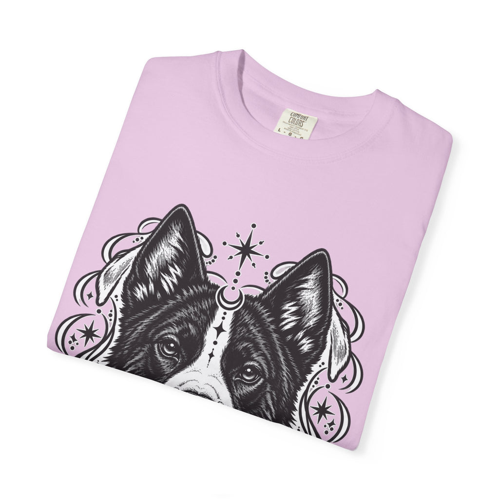 Mystical Karelian Bear Dog Line Art T-Shirt — Minimal Dog Portrait Tee