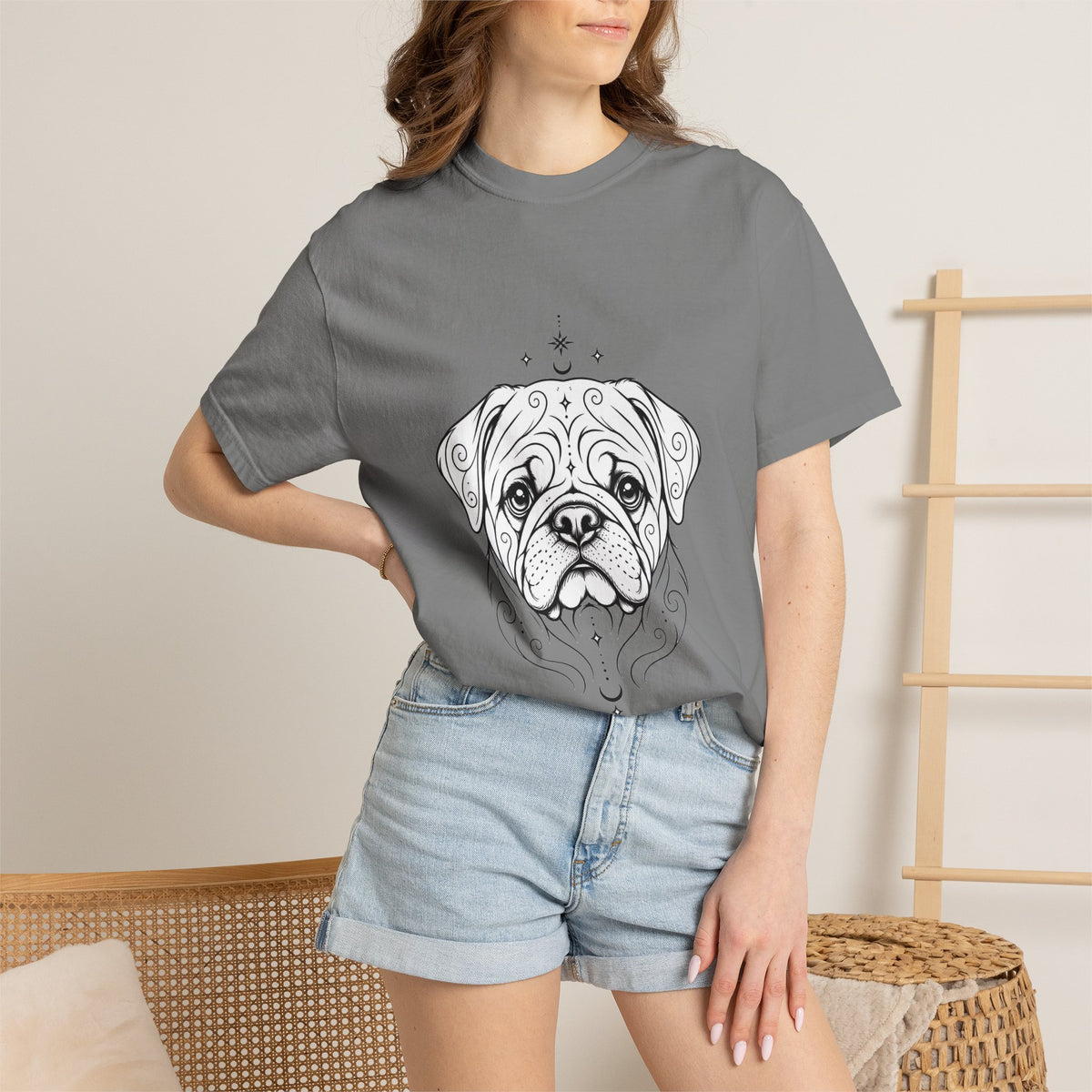 Mystical Pug Line Art T-Shirt — Minimal Dog Portrait Tee