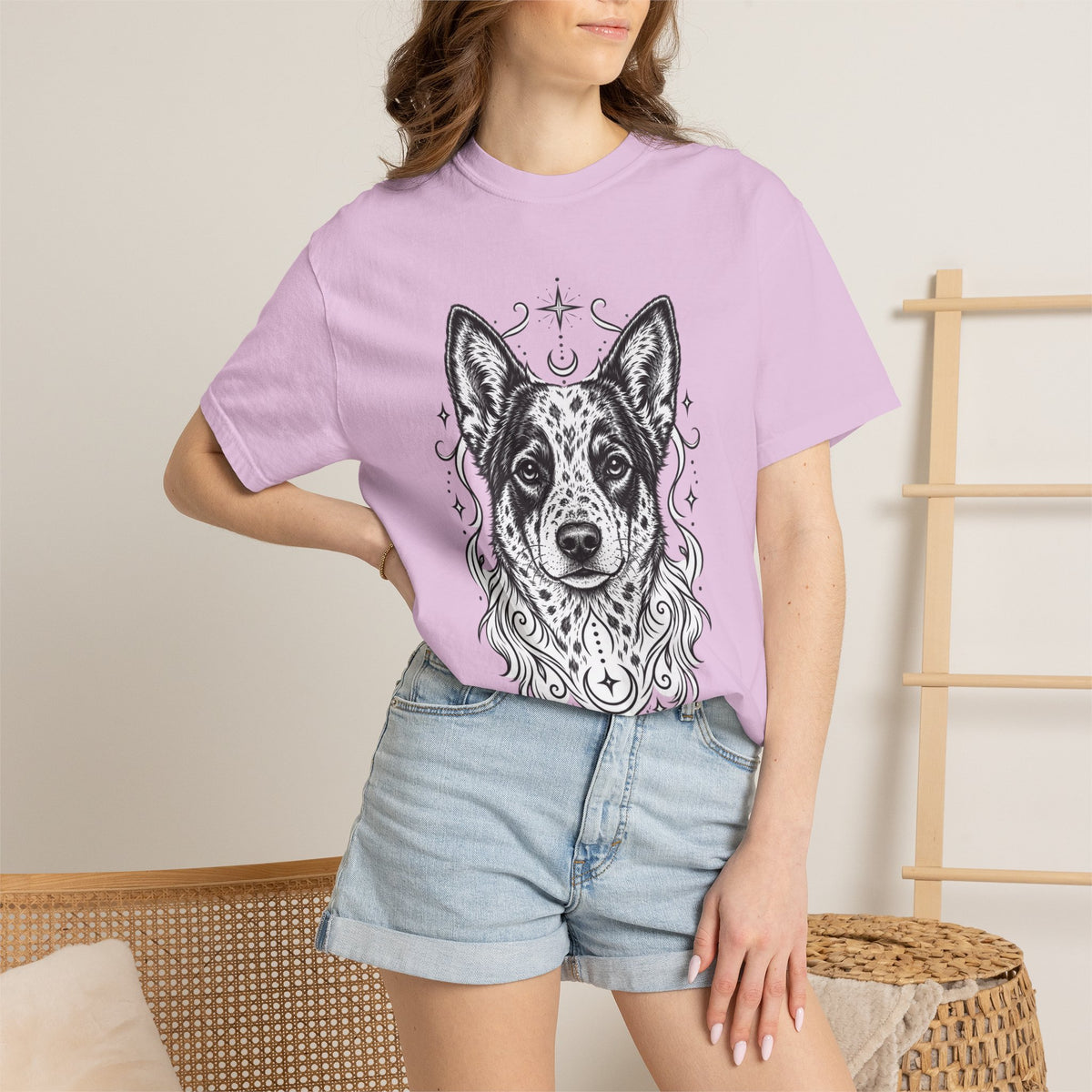 Mystical Australian Cattle Dog Line Art T-Shirt — Minimal Dog Portrait Tee