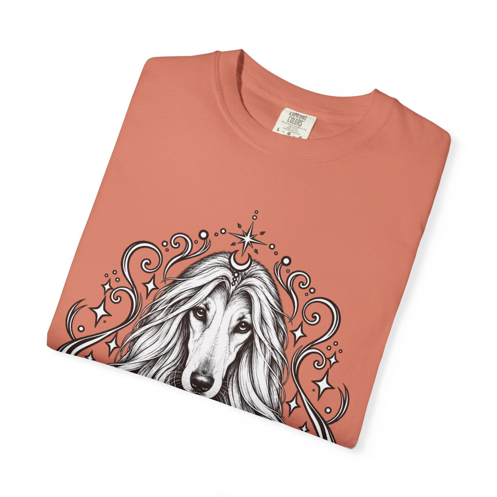 Mystical Afghan Hound Line Art T-Shirt — Minimal Dog Portrait Tee
