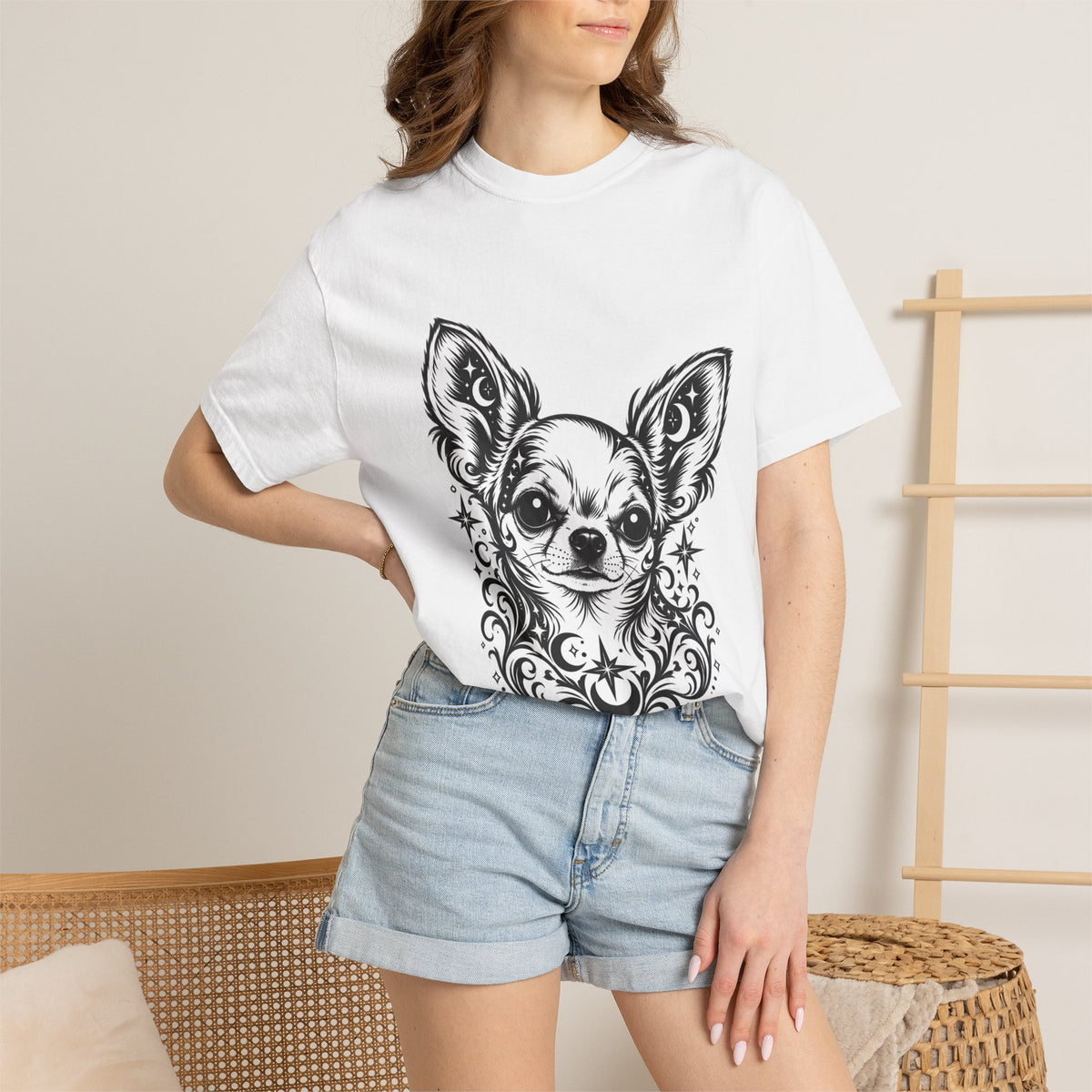 Mystical  Chihuahua SH Line Art T-Shirt — Minimal Dog Portrait Tee