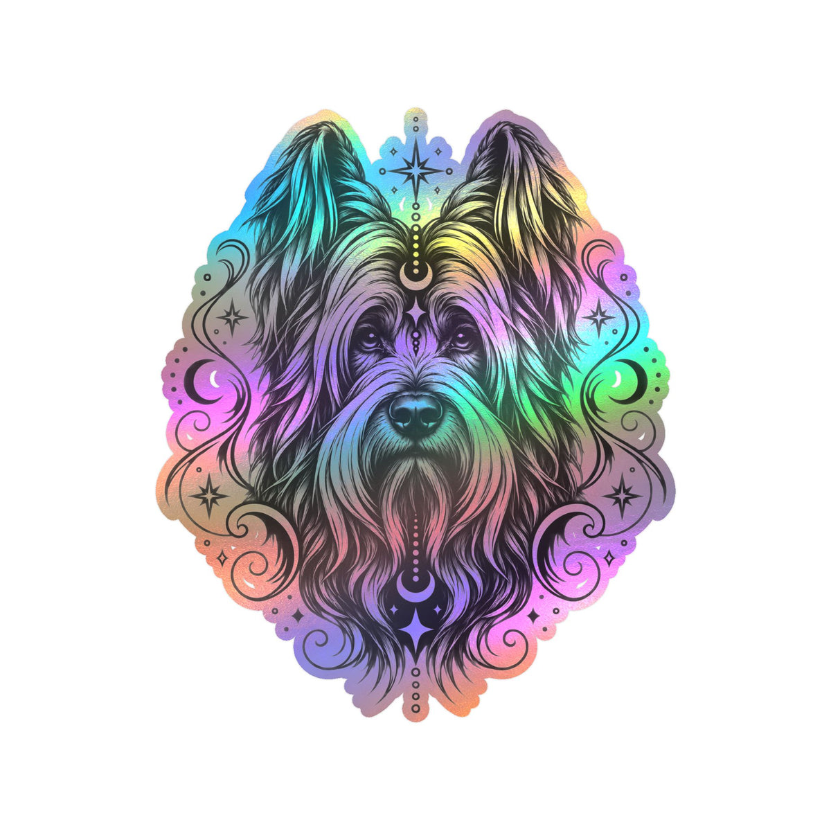 Mystical Briard Line Art Kiss-Cut Vinyl Sticker — Decorative Dog Portrait Decal