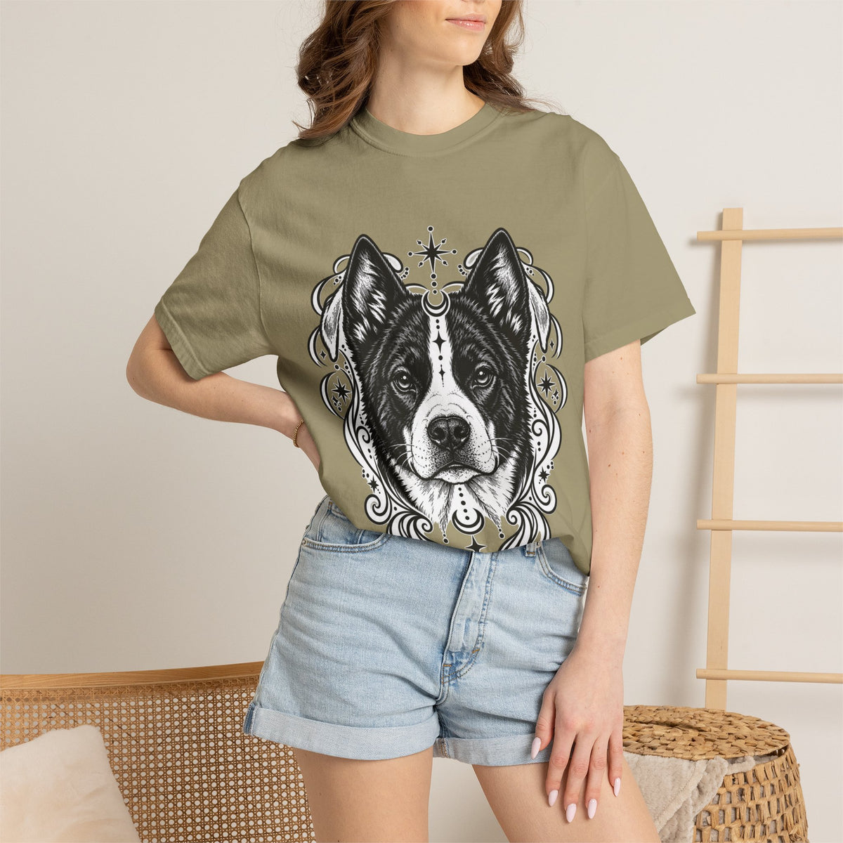 Mystical Karelian Bear Dog Line Art T-Shirt — Minimal Dog Portrait Tee