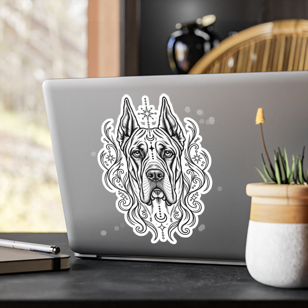 Mystical Great Dane CE Line Art Kiss-Cut Vinyl Sticker — Decorative Dog Portrait Decal