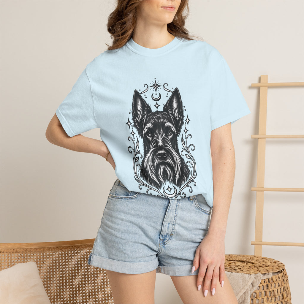 Mystical Scottish Terrier Line Art T-Shirt — Minimal Dog Portrait Tee