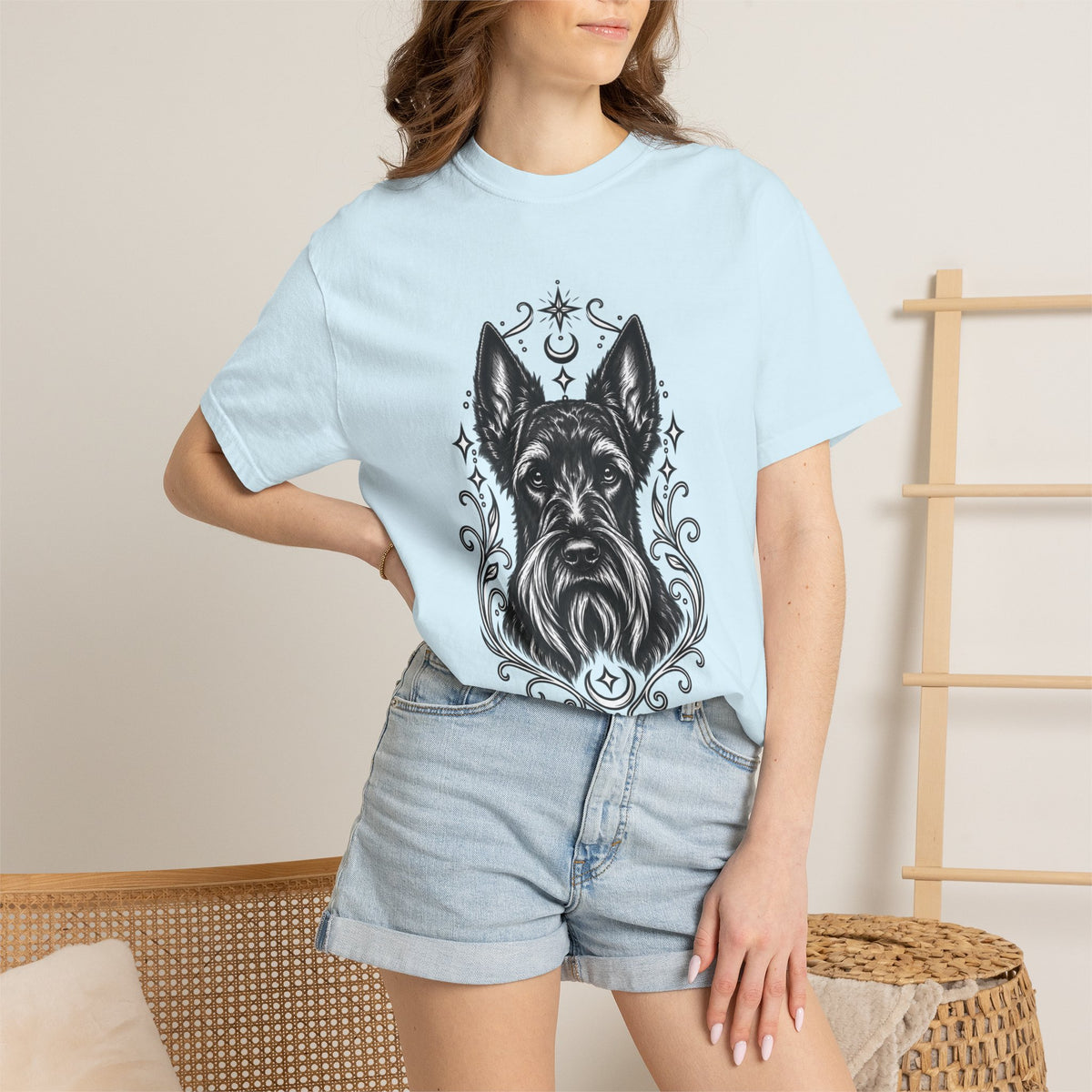 Mystical Scottish Terrier Line Art T-Shirt — Minimal Dog Portrait Tee