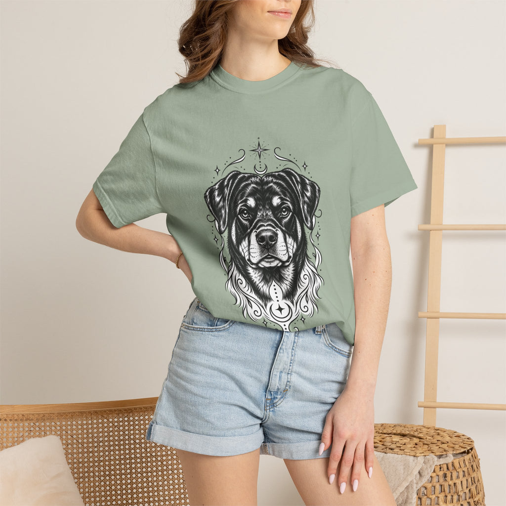 Mystical Rottweiler Line Art T-Shirt — Minimal Dog Portrait Tee