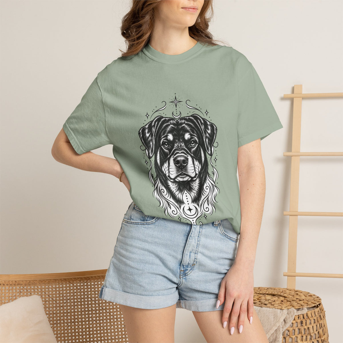Mystical Rottweiler Line Art T-Shirt — Minimal Dog Portrait Tee