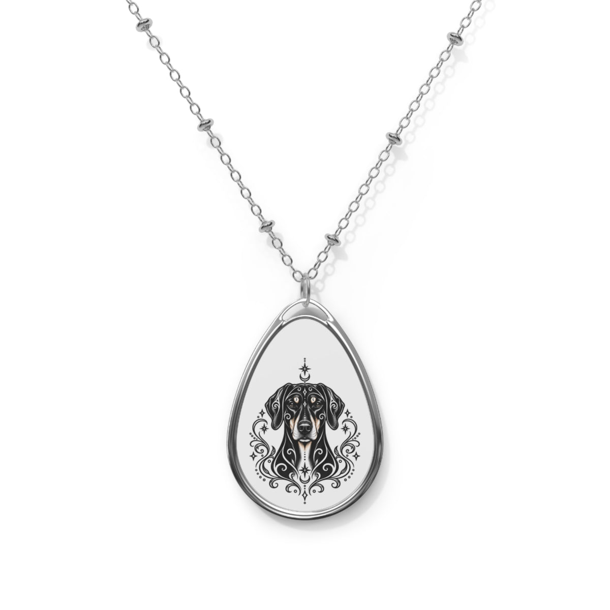 Mystical Doberman Pinscher NE Oval Necklace — Engraved Pet Memorial Pendant