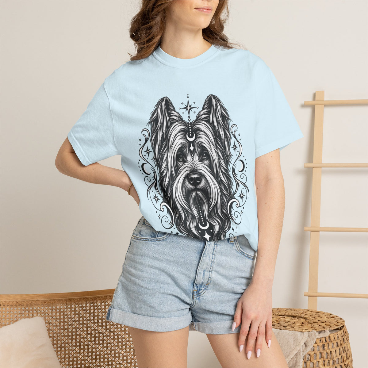 Mystical Briard Line Art T-Shirt — Minimal Dog Portrait Tee