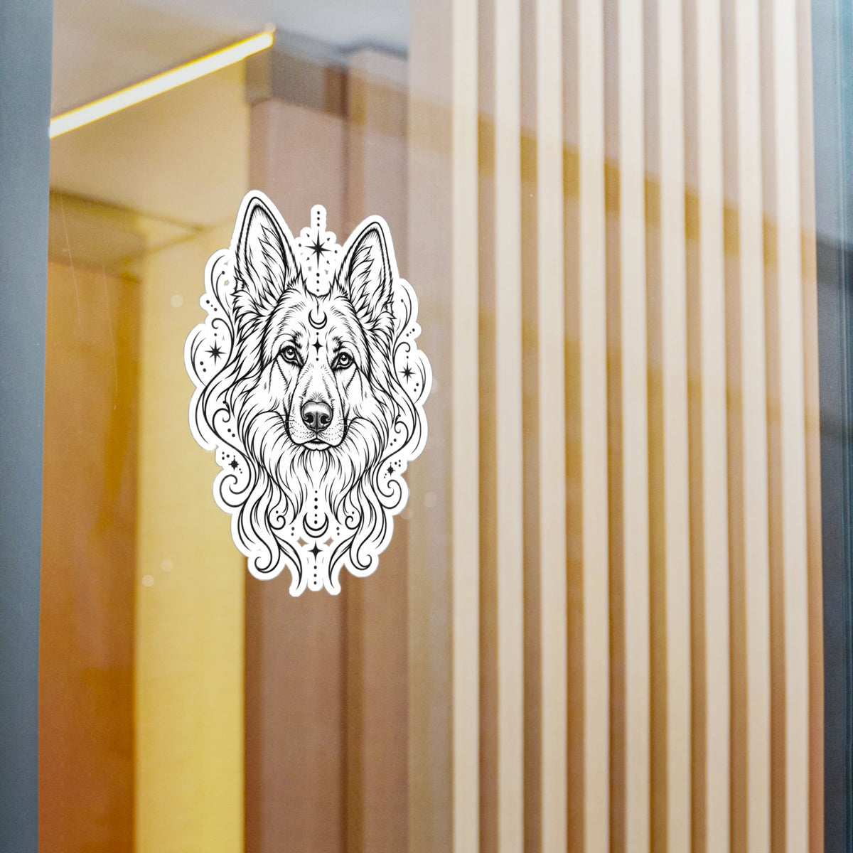 Mystical White Swiss Shepherd Line Art Kiss-Cut Vinyl Sticker — Decorative Dog Portrait Decal