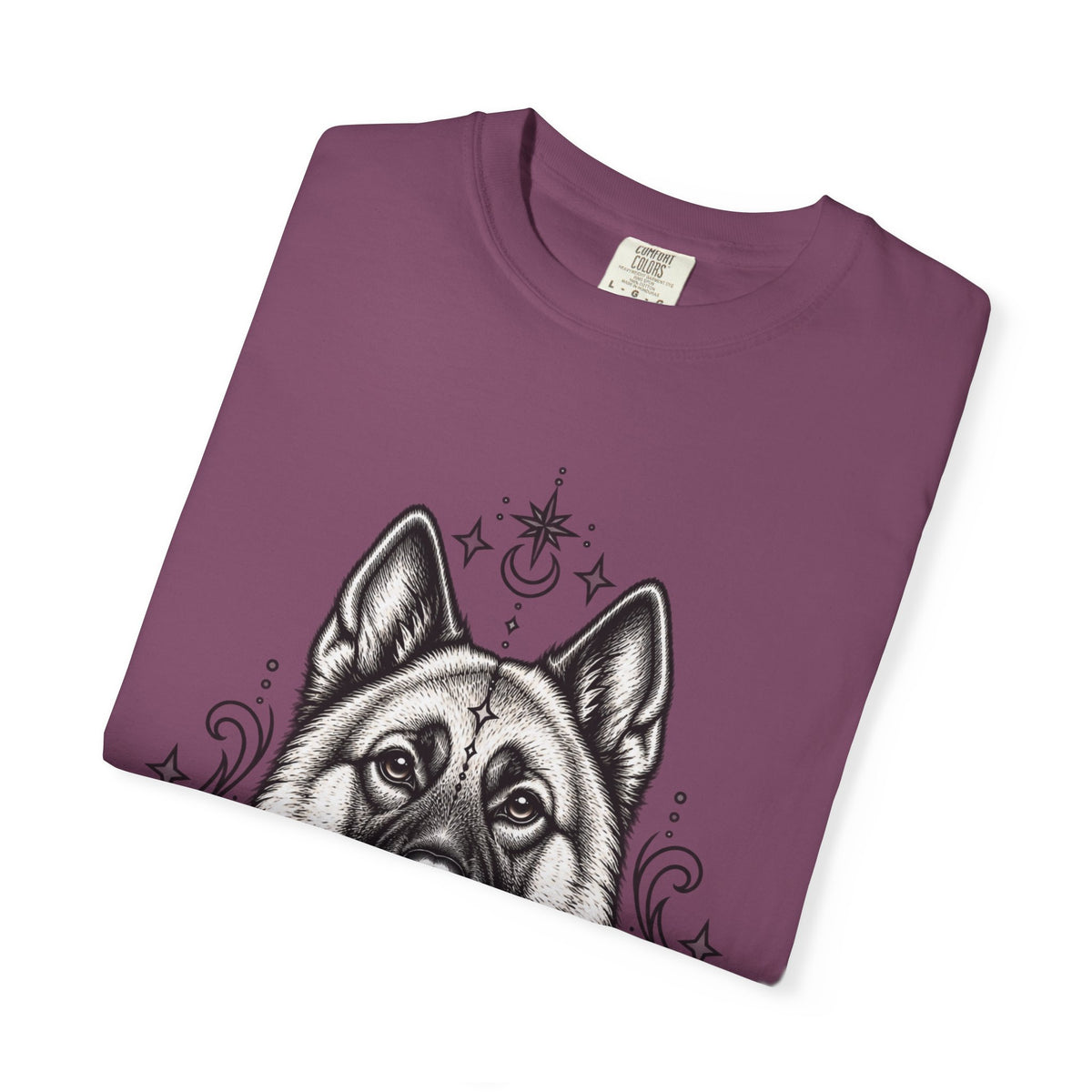 Mystical Norwegian Elkhound Line Art T-Shirt — Minimal Dog Portrait Tee