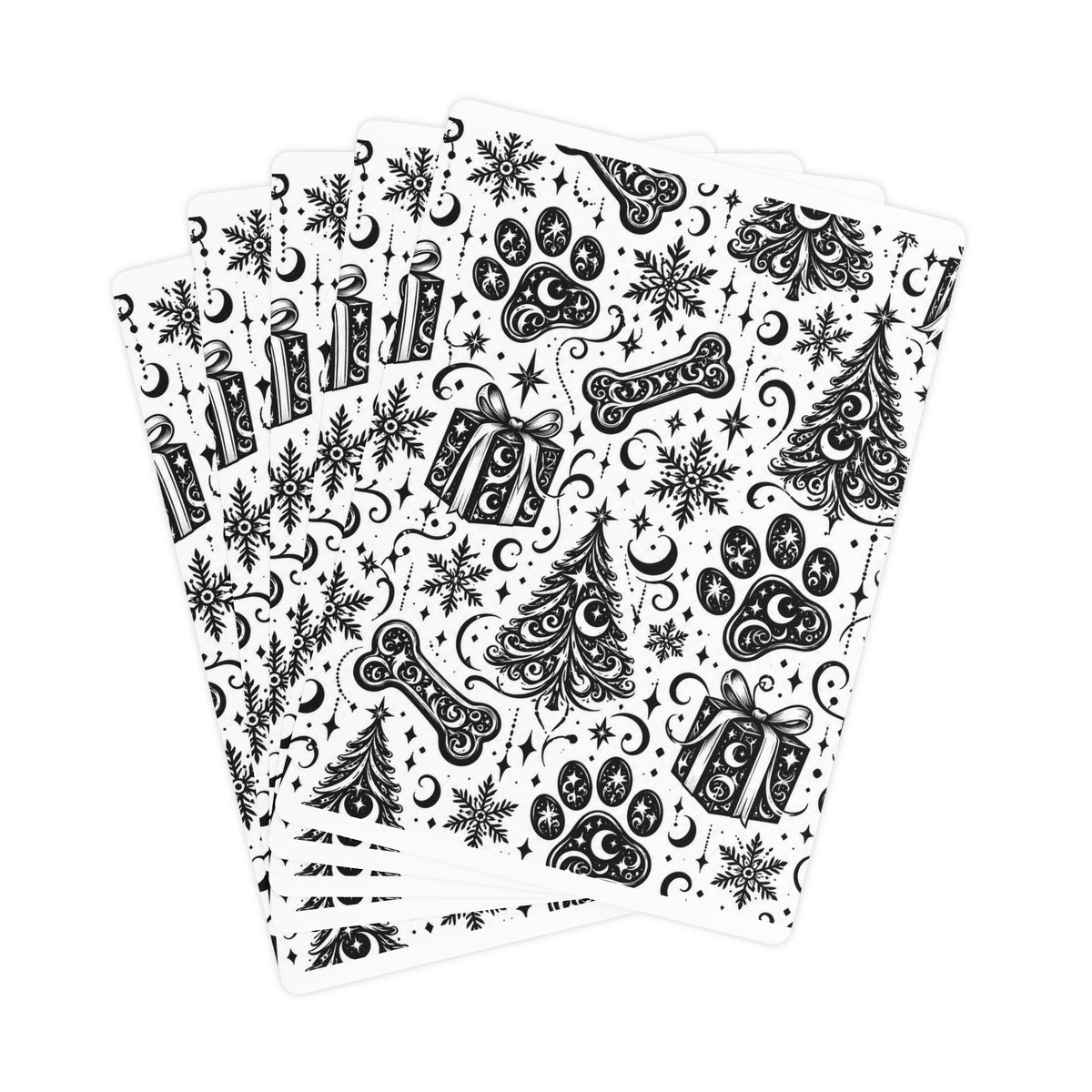 Mystical Holiday Themed Paw Print Dog Bone Poker Cards