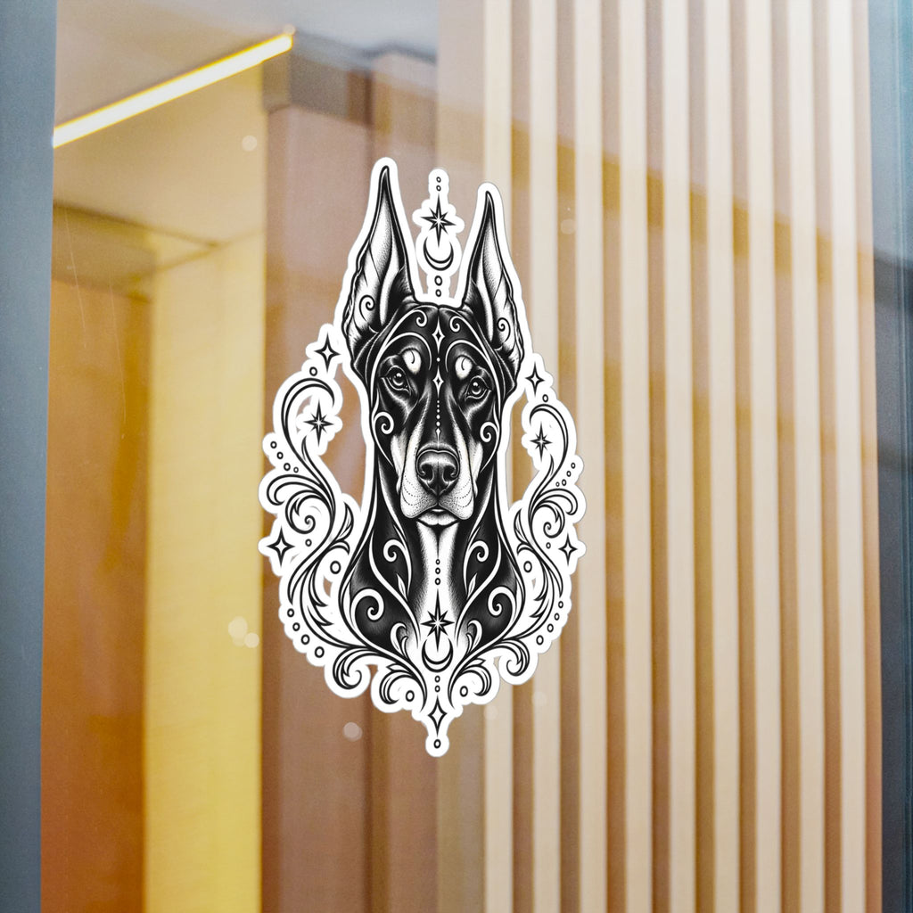 Mystical Doberman Pinscher CE Line Art Kiss-Cut Vinyl Sticker — Decorative Dog Portrait Decal