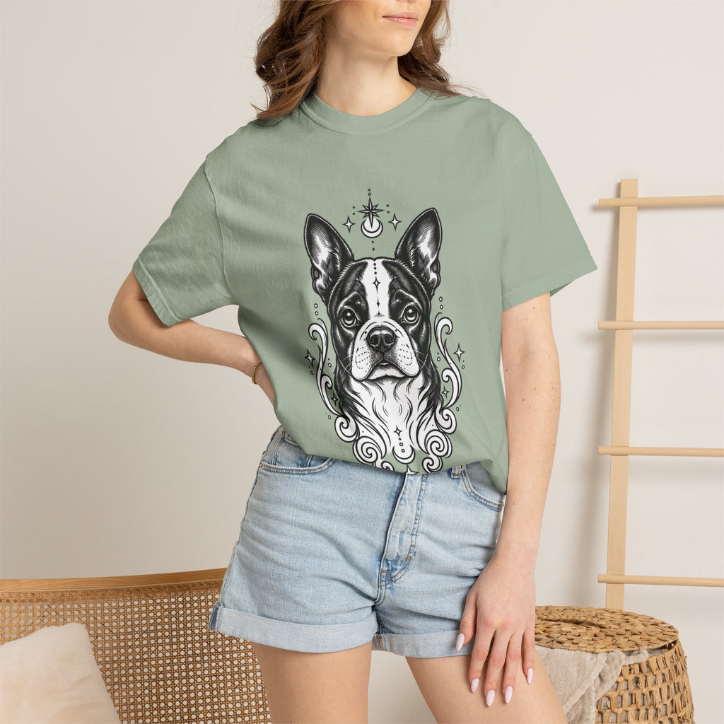 Mystical Boston Terrier Line Art T-Shirt — Minimal Dog Portrait Tee