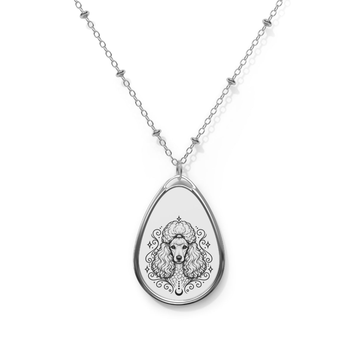 Mystical Miniature Poodle Oval Necklace — Engraved Pet Memorial Pendant