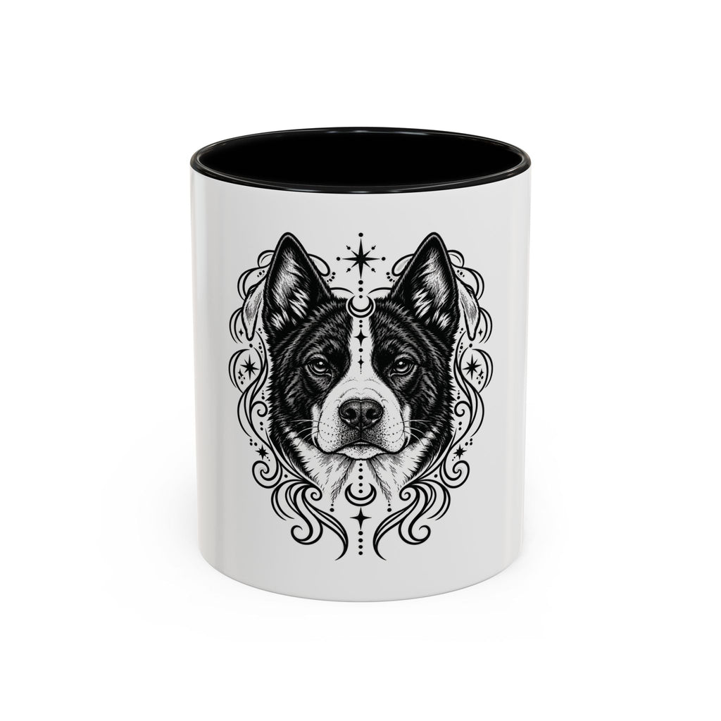 Mystical Karelian Bear Dog Line Art Accent Coffee Mug – Mystical Dog Portrait 11/15oz