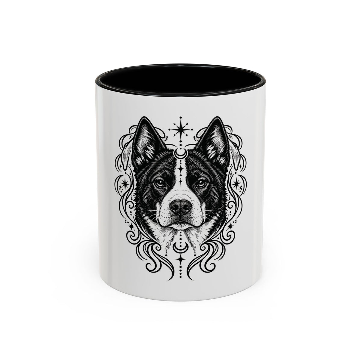 Mystical Karelian Bear Dog Line Art Accent Coffee Mug – Mystical Dog Portrait 11/15oz