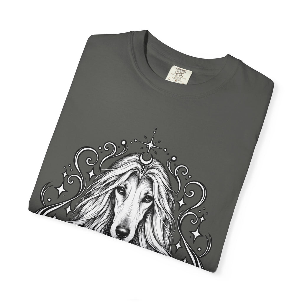 Mystical Afghan Hound Line Art T-Shirt — Minimal Dog Portrait Tee