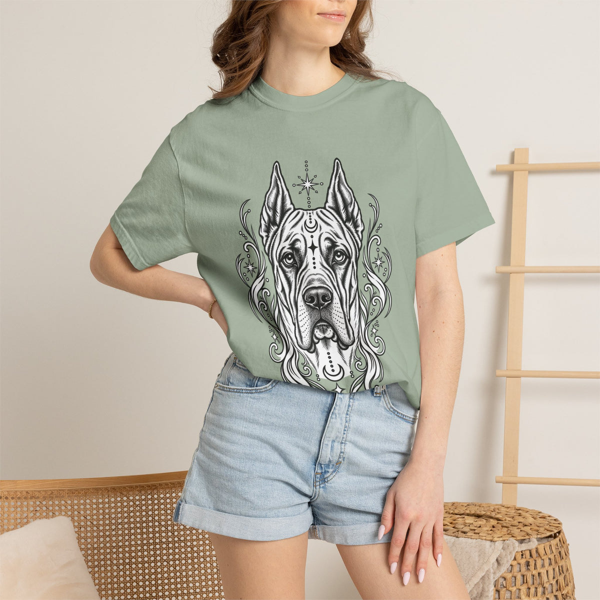 Mystical Great Dane CE Line Art T-Shirt — Minimal Dog Portrait Tee