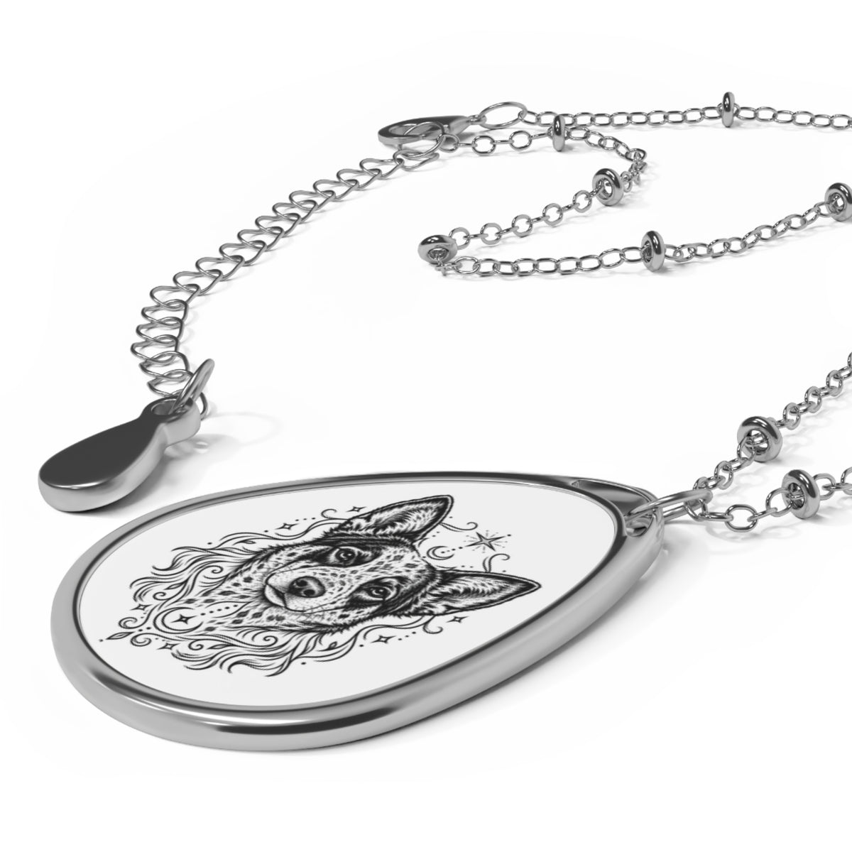Mystical Australian Cattle Dog Oval Necklace — Engraved Pet Memorial Pendant