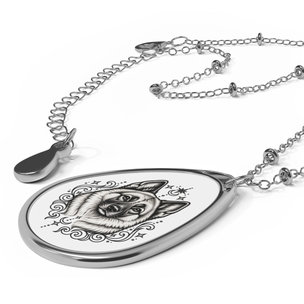 Mystical Norwegian Elkhound Oval Necklace — Engraved Pet Memorial Pendant