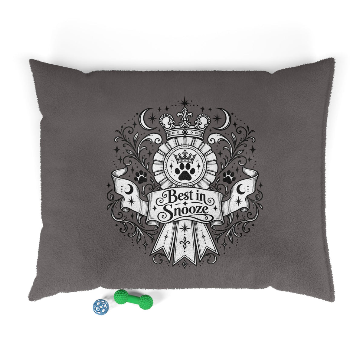 Best in Snooze Pet Bed — Plush Gray Dog & Cat Cushion with Royal Crest Design